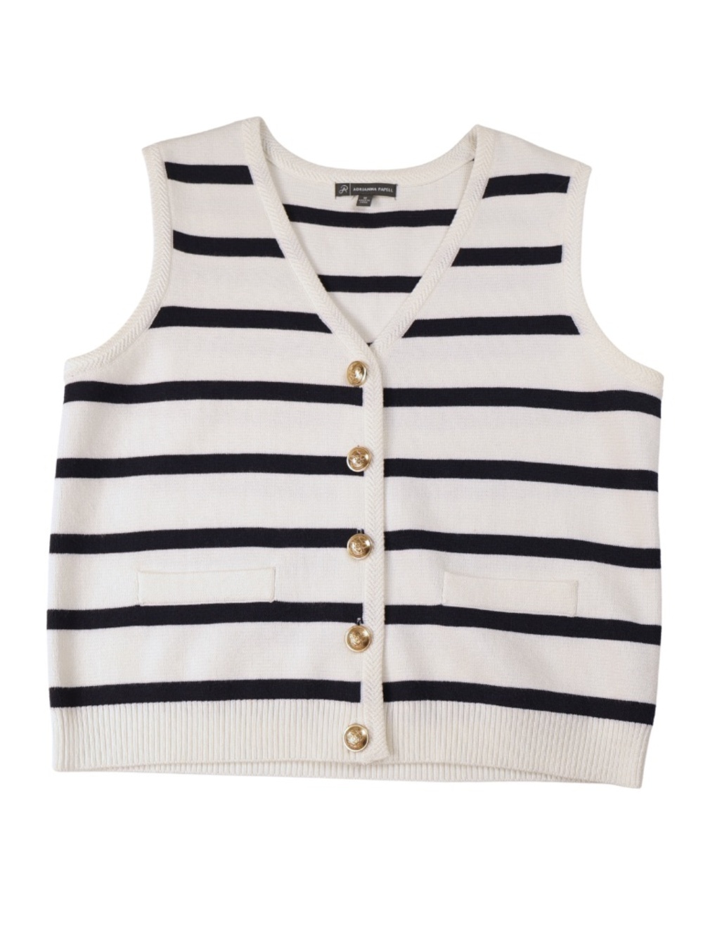 Adrianna Papell Nautical Striped Sweater Vest Gold Crest Buttons Medium